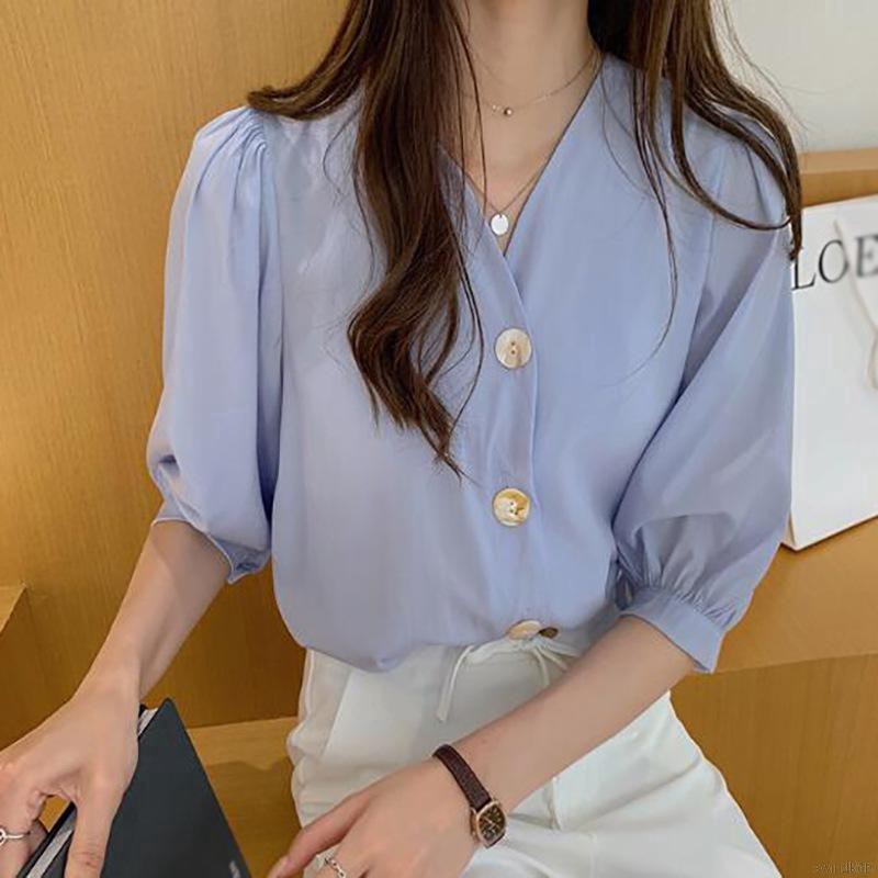 Áo kiểu tay phồng thiết kế dáng rộng thoải mái thời trang