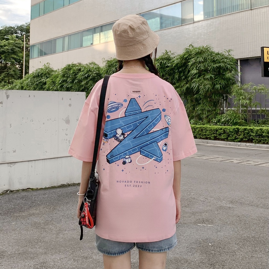 Áo Phông Nam / Nữ Local Brand Novado Fashion Star Shape Cotton 4 Chiều From Rộng Dày Dặn Thoáng Mát Hồng  N16H-NS