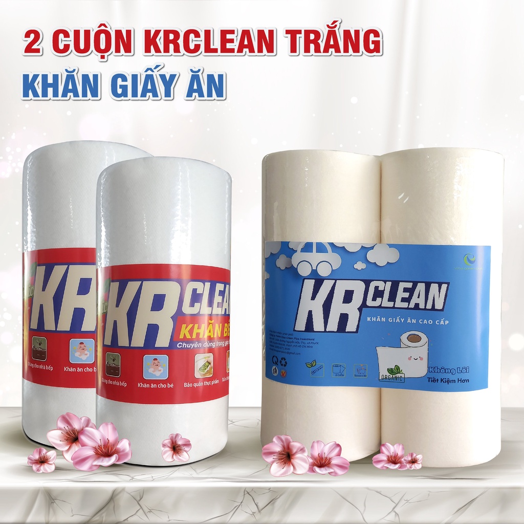 [MUA 2 TẶNG 2]  Combo gồm 2 cuộn Krclean trắng 100 tờ- giấy lau bếp tờ có thể giặt được, tái sử dụng- Tặng 2 khăn ăn USA