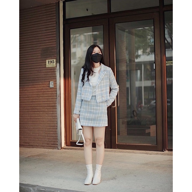 Set vest vải Tweed xanh RUCHAN