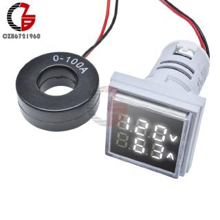 22mm AC 50-500V 0-100A LED Digital Voltmeter Ammeter Square Voltage Current Meter Volt Detector Tester Monitor 220V 110V