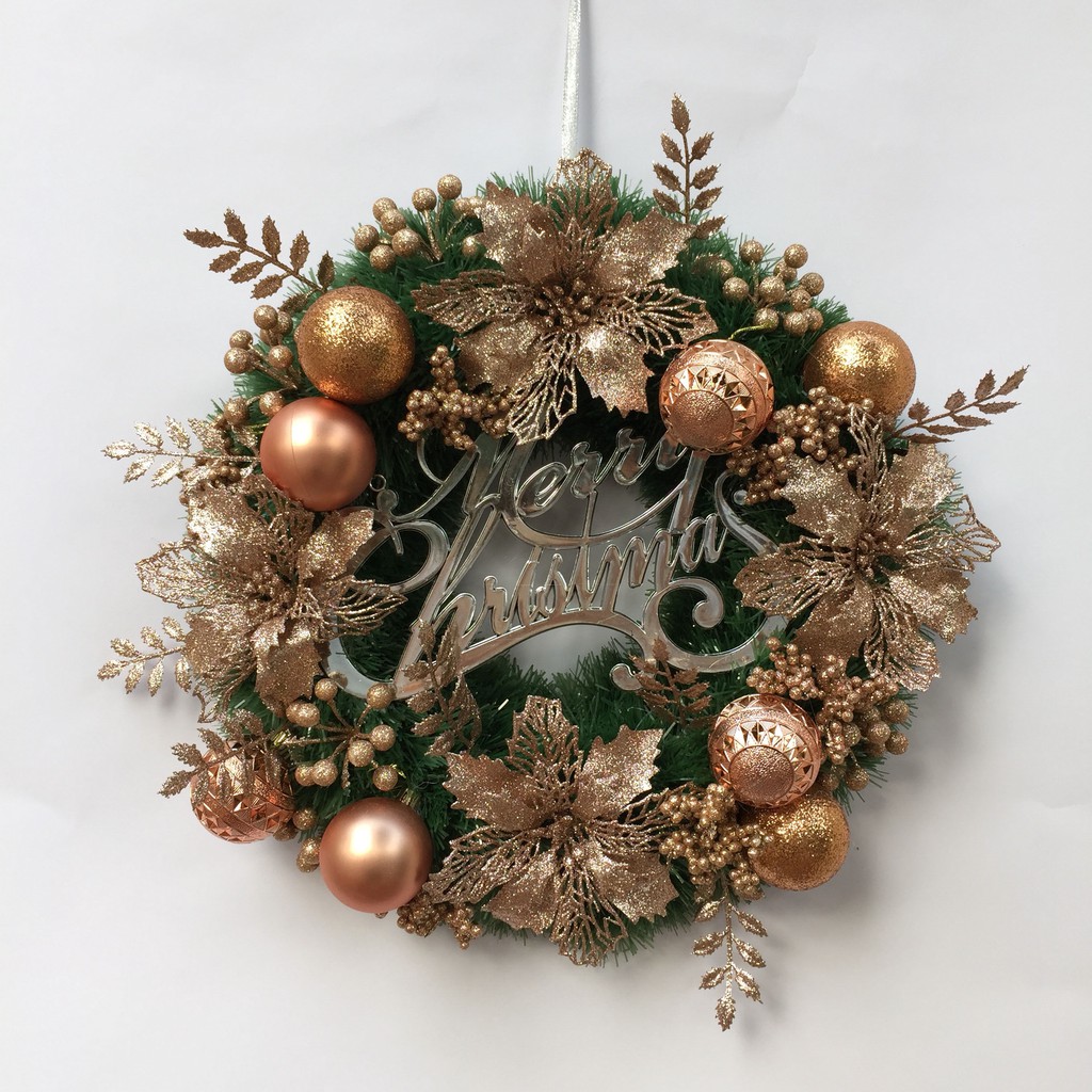 Vòng nguyệt quế đường kính 40cm trang trí Giáng sinh Noel (vàng đồng)