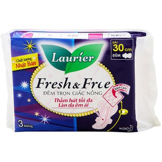BVS ban đêm Laurier Fresh&Free Có cánh 30cm (3 miếng)