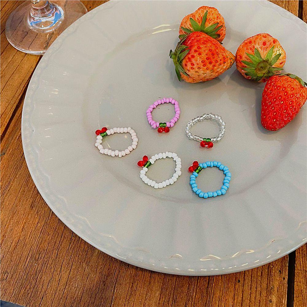 Nhẫn Nhựa Co Giãn Đính Hạt Hình Quả Cherry Đơn Giản Độc Đáo VANES1