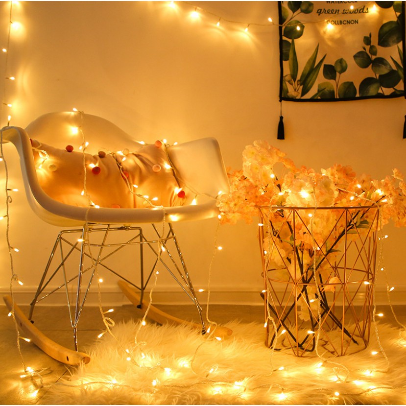 Dây đèn nháy màu vàng có nháy chỉnh nhiều chế độ , Dây đèn LED màu vàng không nháy 3 - 5 - 7 - 10m