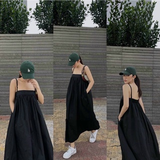 Váy 2 dây cúp ngực dáng suông chữ A Đầm 2s sợi bện maxi xuông dài