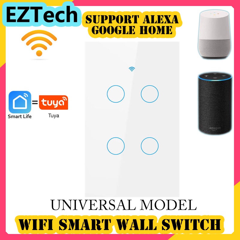 EZTECH US Universal WiFi Smart 4gang Công tắc treo tường Điều khiển từ xa Điều khiển bằng giọng nói 