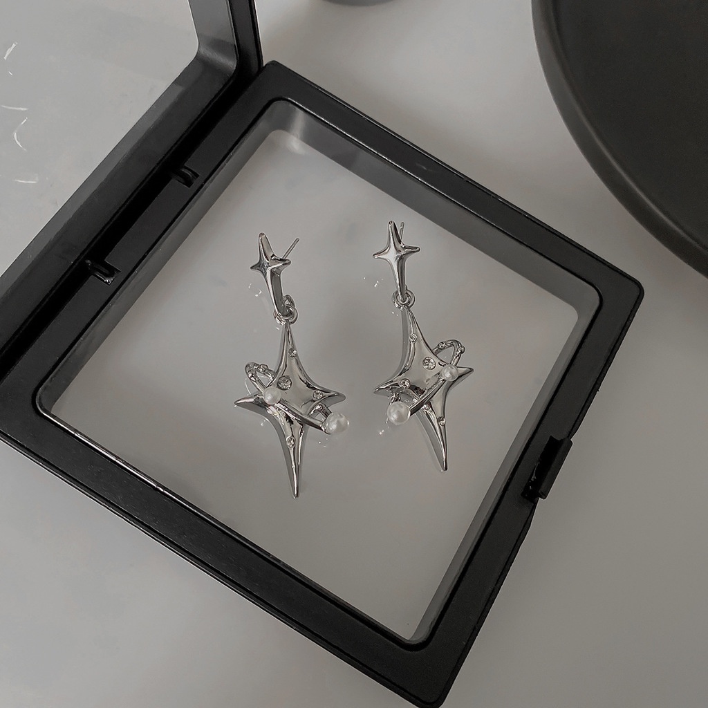 Khuyên Tai Hình Ngôi Sao Mạ Bạc Phong Cách hip hop Thời Trang Cao Cấp