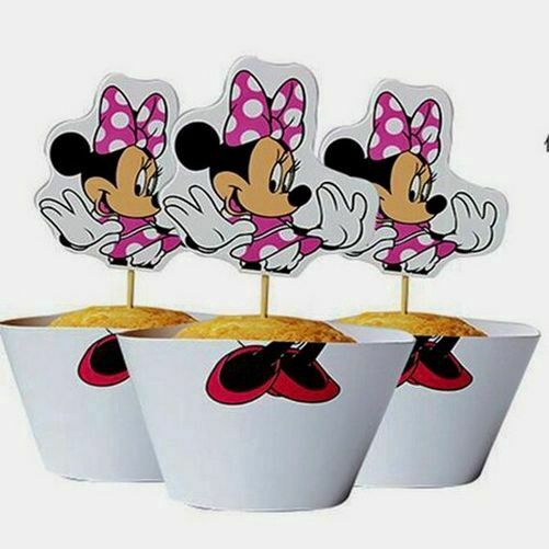 24pcs Cartoon Mickey Minnie Mouse Cupcake Wrappers Toppers pick Kids Cake cups