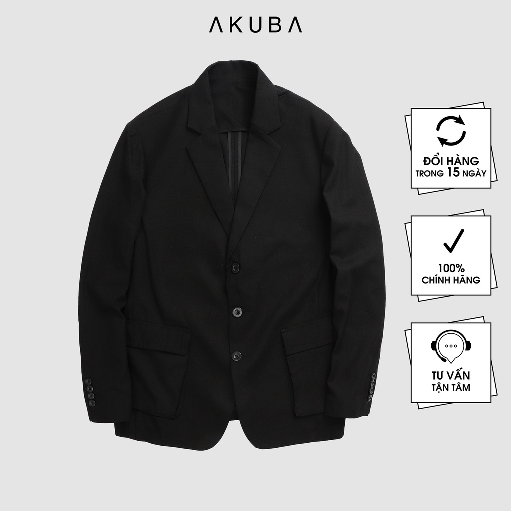 Áo Khoác Blazer Nam AKUBA, form slimfit, vải dệt fresco nhập khẩu, có 2 nút, mềm mịn 01K0332