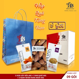 HỘP 9 GÓI :  3 NHO KHÔ ÚC, 3 XOÀI SẤY DẺO ,  3 HẠNH NHÂN RANG MUỐI