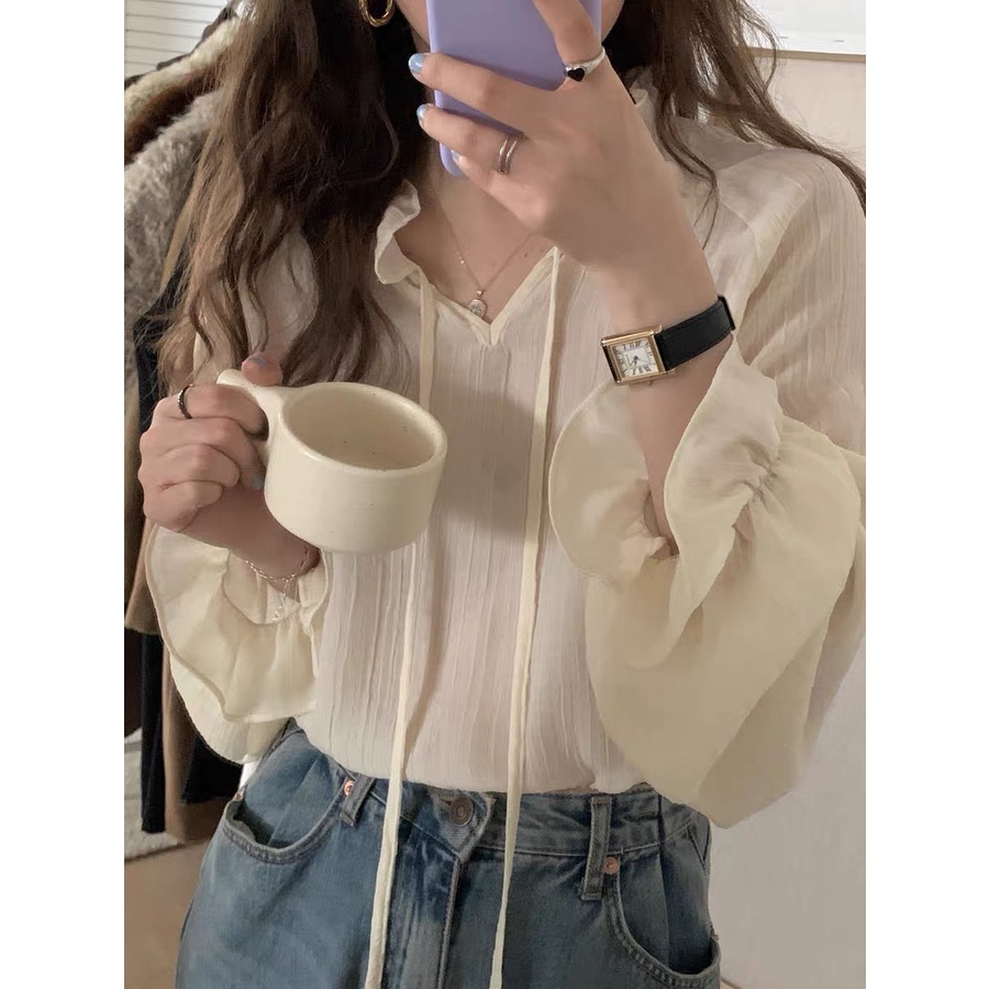 Áo Sơ Mi Chiffon Tay Dài Dáng Rộng Phong Cách Thời Trang Hàn Quốc Mới Dành Cho Nữ 2022