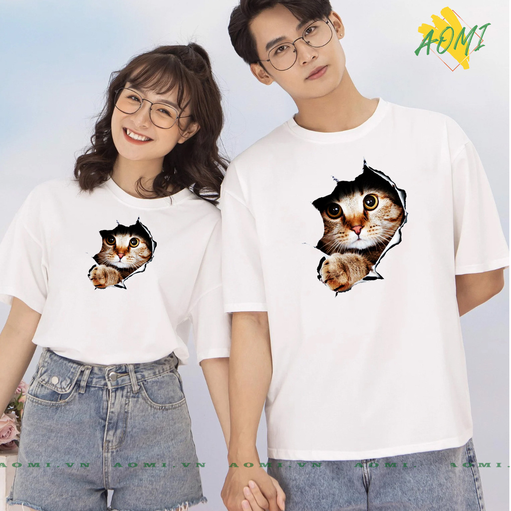 ÁO THUN UNISEX MÈO HI HOT TREND CUTE PHÔNG NAM NỮ GIA ĐÌNH CẶP ĐÔI CÓ SIZE TRẺ EM AOMIVN