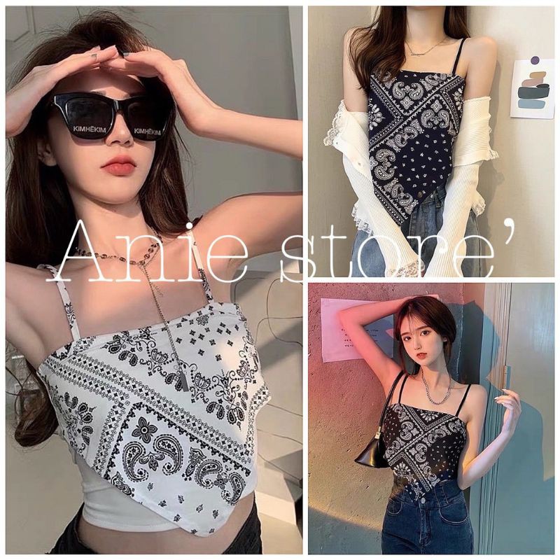 🍀🎀Áo hai dây khăn yếm HoneyStore.21 , 2 màu Đen, Trắng mix áo ống summer 2021, chất bozip cotton