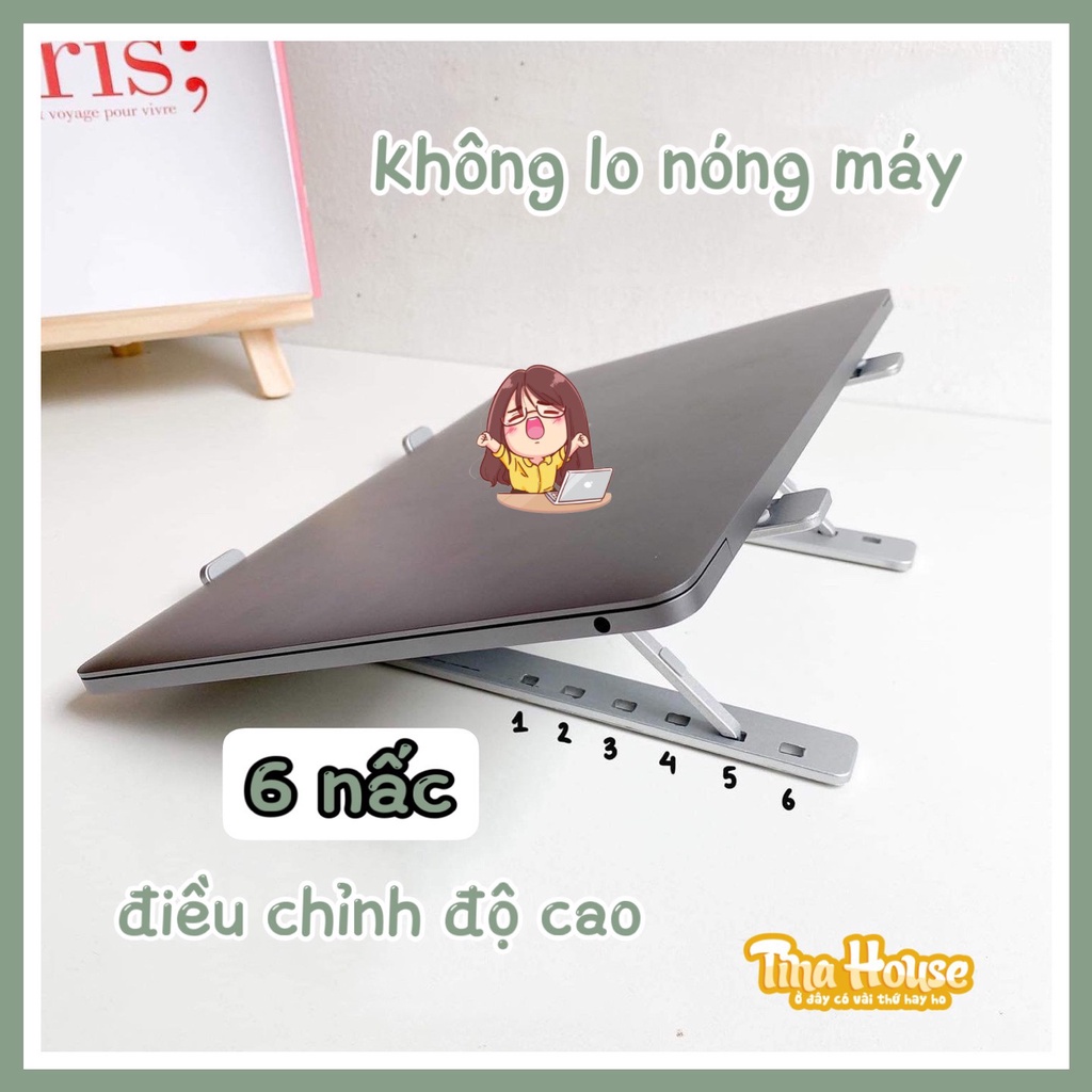 Giá Đỡ Laptop Bằng Nhôm Có Thể Điều Chỉnh Độ Cao Giúp Tản Nhiệt Tốt - Phù Hợp Mọi Laptop & Máy Tính Bảng
