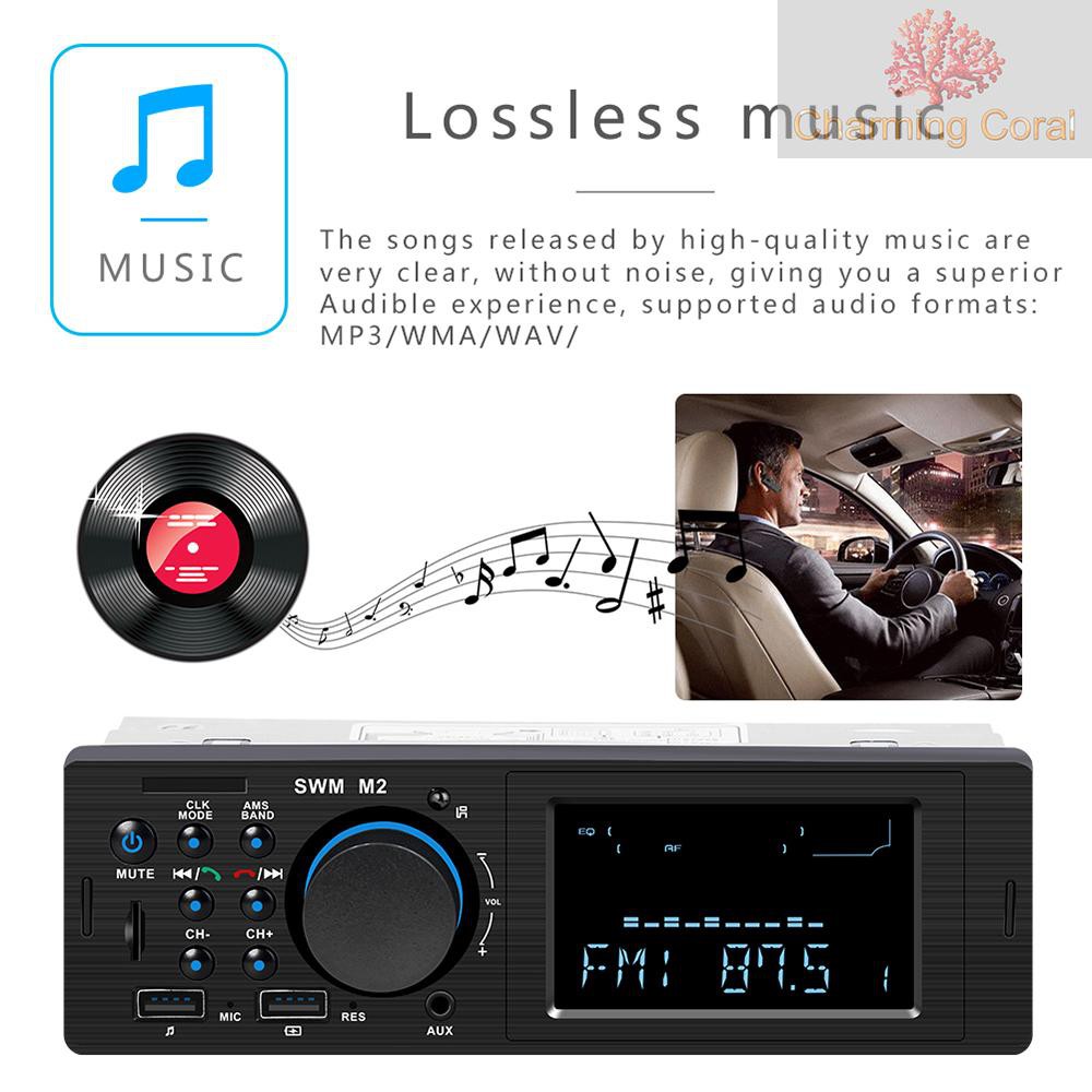 Máy phát âm thanh MP3 radio FM bluetooth SWM M2 60W hỗ trợ USB/TF/3.5mm AUX cho xe hơi