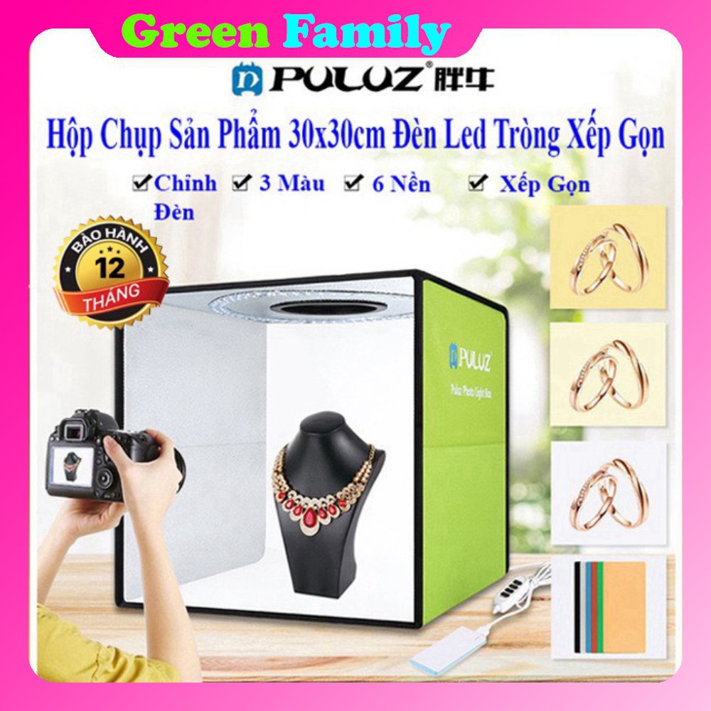 [AK] Hộp Chụp Sản Phẩm PULUZ 30x30 cm Có 3 Màu Đèn Led Siêu Sáng + Tặng kèm 6 phông nền - An Khang -