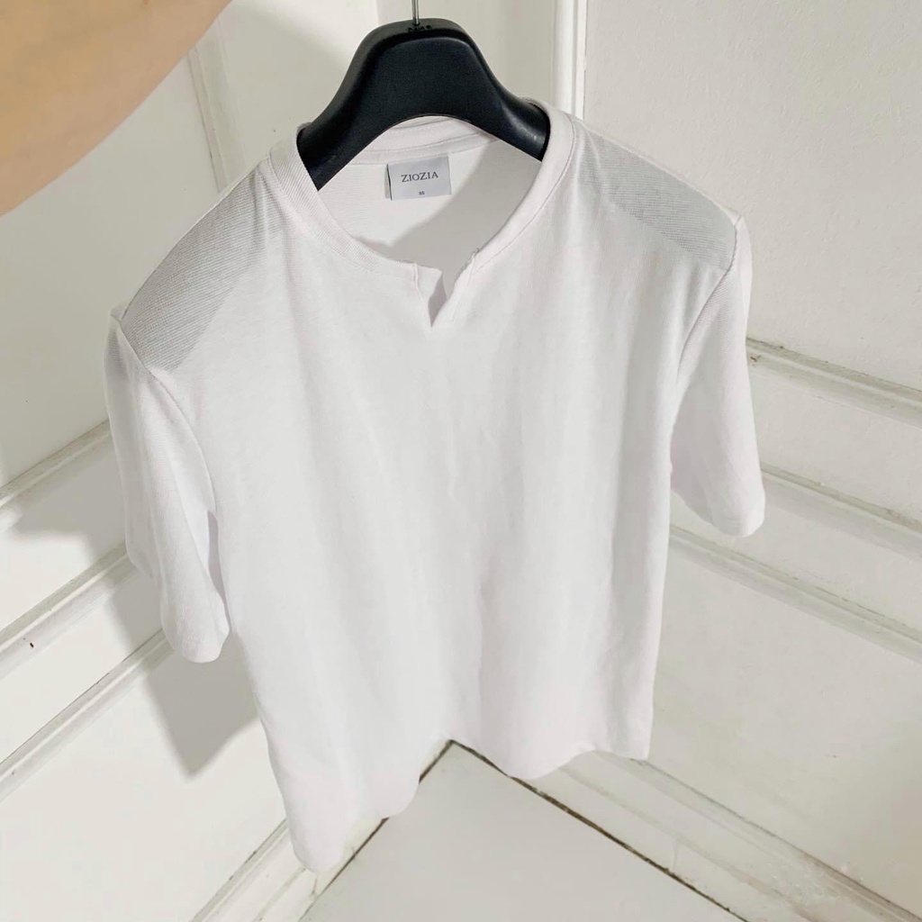 Áo thun cộc tay nam ZioZia cổ V vải cotton dệt hàng xuất Hàn xịn