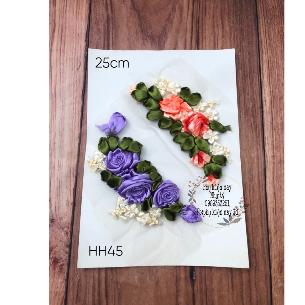 Hoa ruy băng 2 hoa hồng xinh xắn kèm hoa nhí