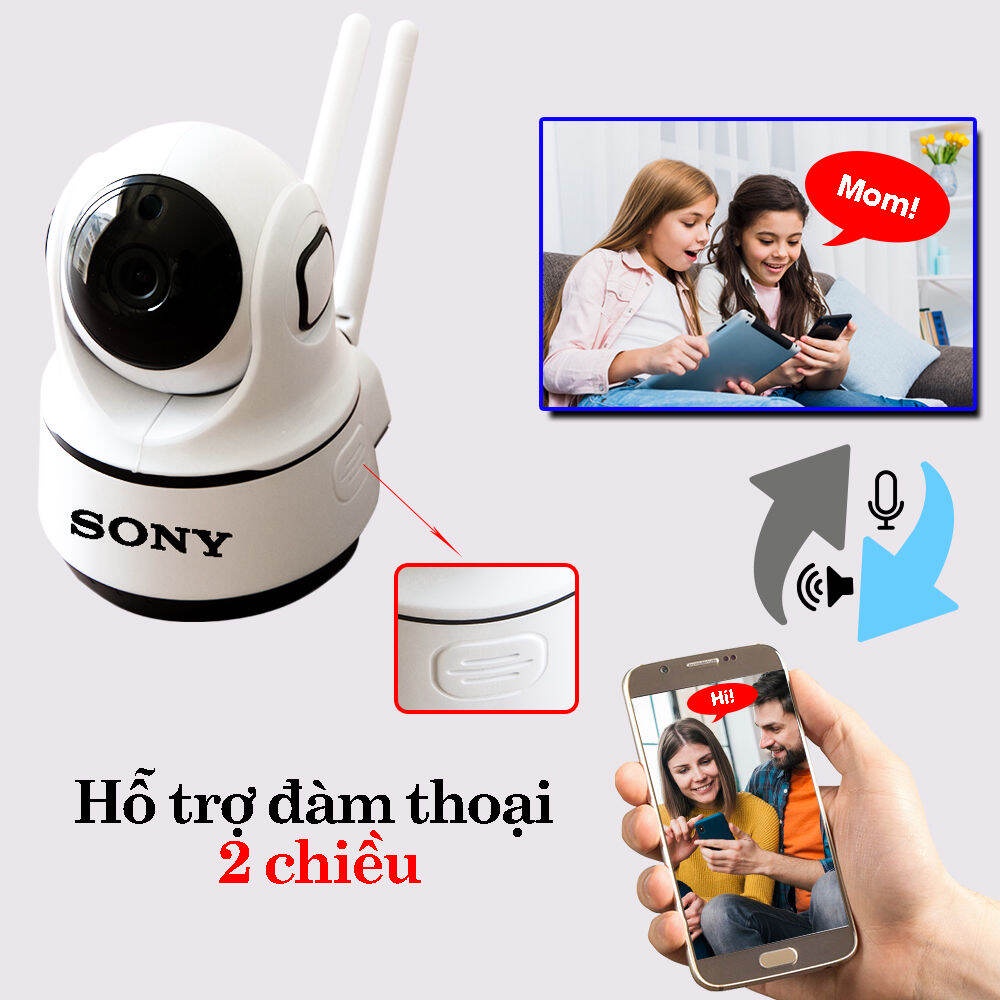 Camera Wifi Sony 3.0 Trong Nhà Sony 2 Râu 3.0 Mpx Full Hd 1080P, Hỗ Trợ 12 Đèn Hồng Ngoại BH 5 năm
