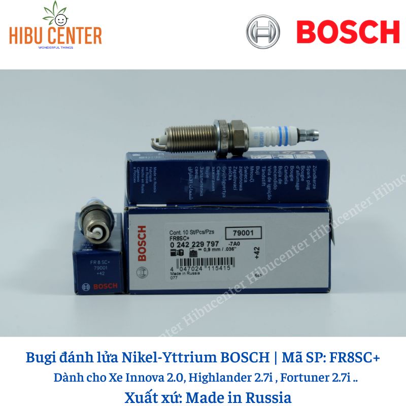 Bugi Chân Dài Nikel-Yttrium BOSCH Fr8Sc+ Cho Xe Innova 2.0, Highlander 2.7i , Fortuner 2.7i