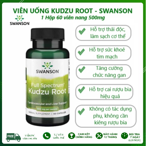 Viên uống hỗ trợ cai_rượu Swanson Kudzu Root 500mg Mỹ