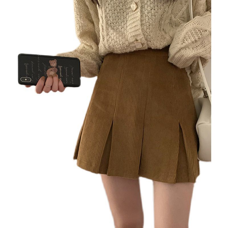 Chân Váy Nhung Xếp Ly Lưng Cao Dáng Chữ A Plus Size Phong Cách Retro