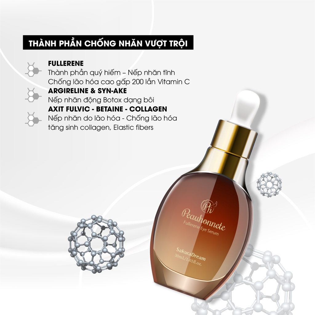 Serum xóa nếp nhăn quanh mắt, rãnh cười Peauhonnête Fullerene Eye Serum 30ml - Nhật Bản