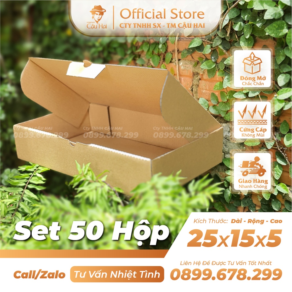 Set 50 Hộp carton nắp GẬP 25x15x5