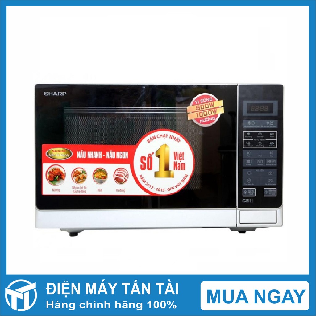 LÒ VI SÓNG SHARP R-G572VN-S ,Dung tích 25 Lít ,Công suất 900 W ,Công suất nướng 1000 W, Hâm, nấu, rã đông, nướng
