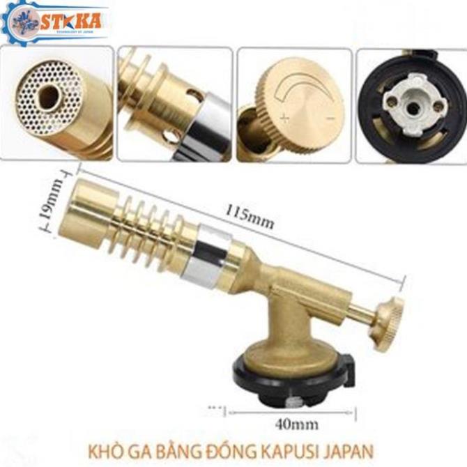 Đèn Khò Gas Mini Nhật Kapusi Japan Cao Cấp Đồng 100% Nguyên Khối, Điều Chỉnh Nhiệt Độ 1500 độ C
