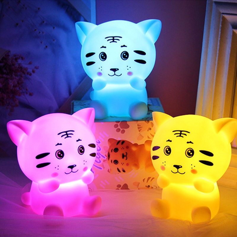 Đèn Ngủ Bóng LED 3D Hình Hổ Hoạt Hình Sáng Tạo Trang Trí Phòng Ngủ/Phòng Bé Có Nút Nguồn Pin
