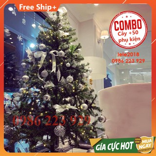 Combo cao cấp cây thông Noel 1m5 + 50 phụ kiện trang trí tông trắng sang trọng