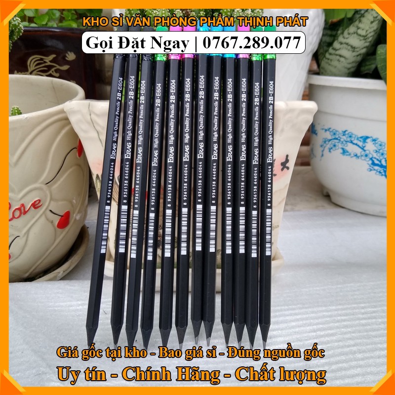 Bút chì gỗ đen 2B có tẩy ERAS E602, dành cho học sinh, sinh viên, văn phòng ...
