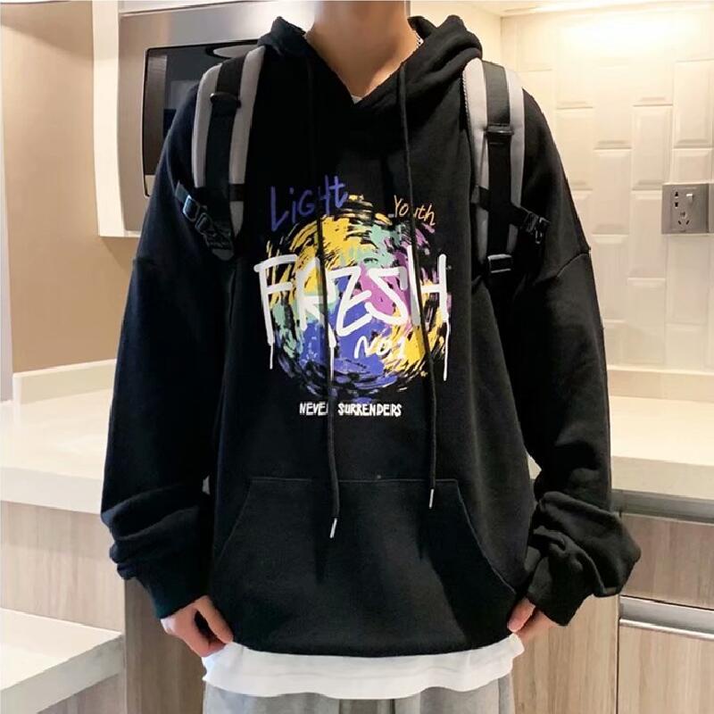 Áo Hoodie Dài Tay Dáng Rộng In Chữ Graffiti Thời Trang Hàn Quốc Cho Nam Cỡ M-8XL
