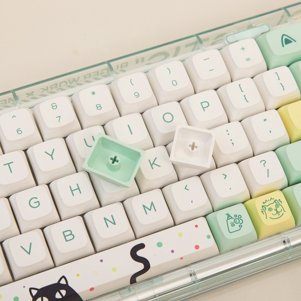 Bộ Keycap XDA PBT 131 Phím Mèo Đen Dễ Thương, in Dye-Sub Font chữ to