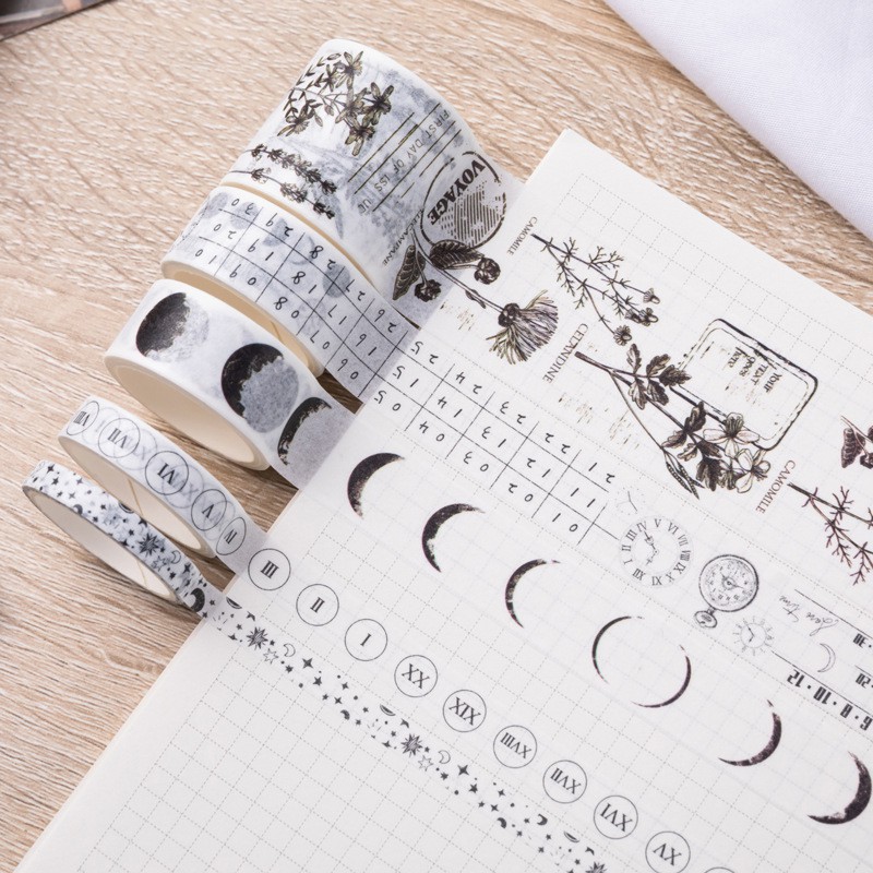 Set 10 cuộn băng dính washi tape họa tiết anh đào, Van Gogh dễ thương