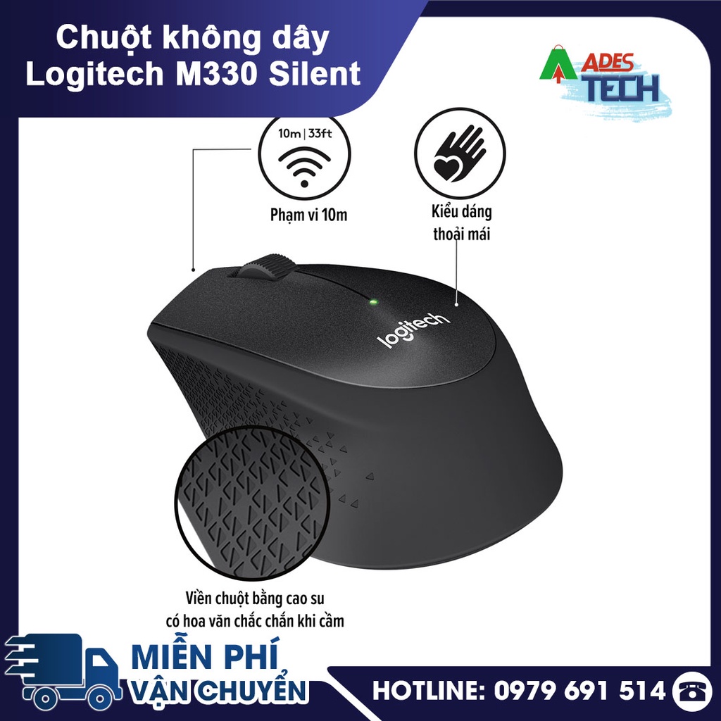 Chuột không dây Logitech M330 Silent Plus - Kết Nối Không Dây - Êm Ái Nhẹ Nhàng - Không Có Sẵn Pin Kèm Theo
