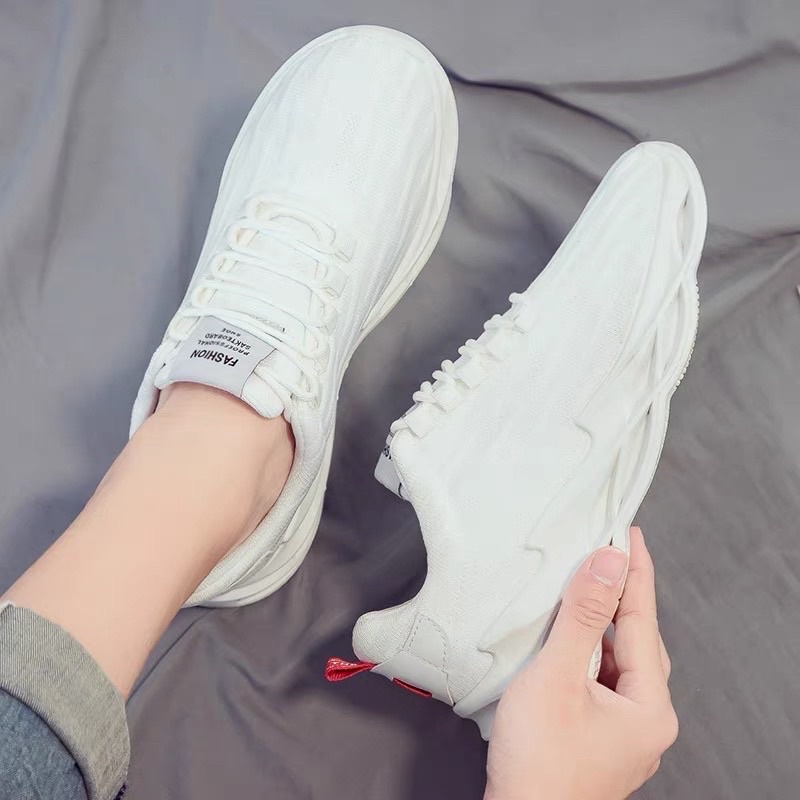 Giày thể thao nam thời trang cá tính giày sneaker đơn màu trăng đen thêm điểm nhấn | BigBuy360 - bigbuy360.vn