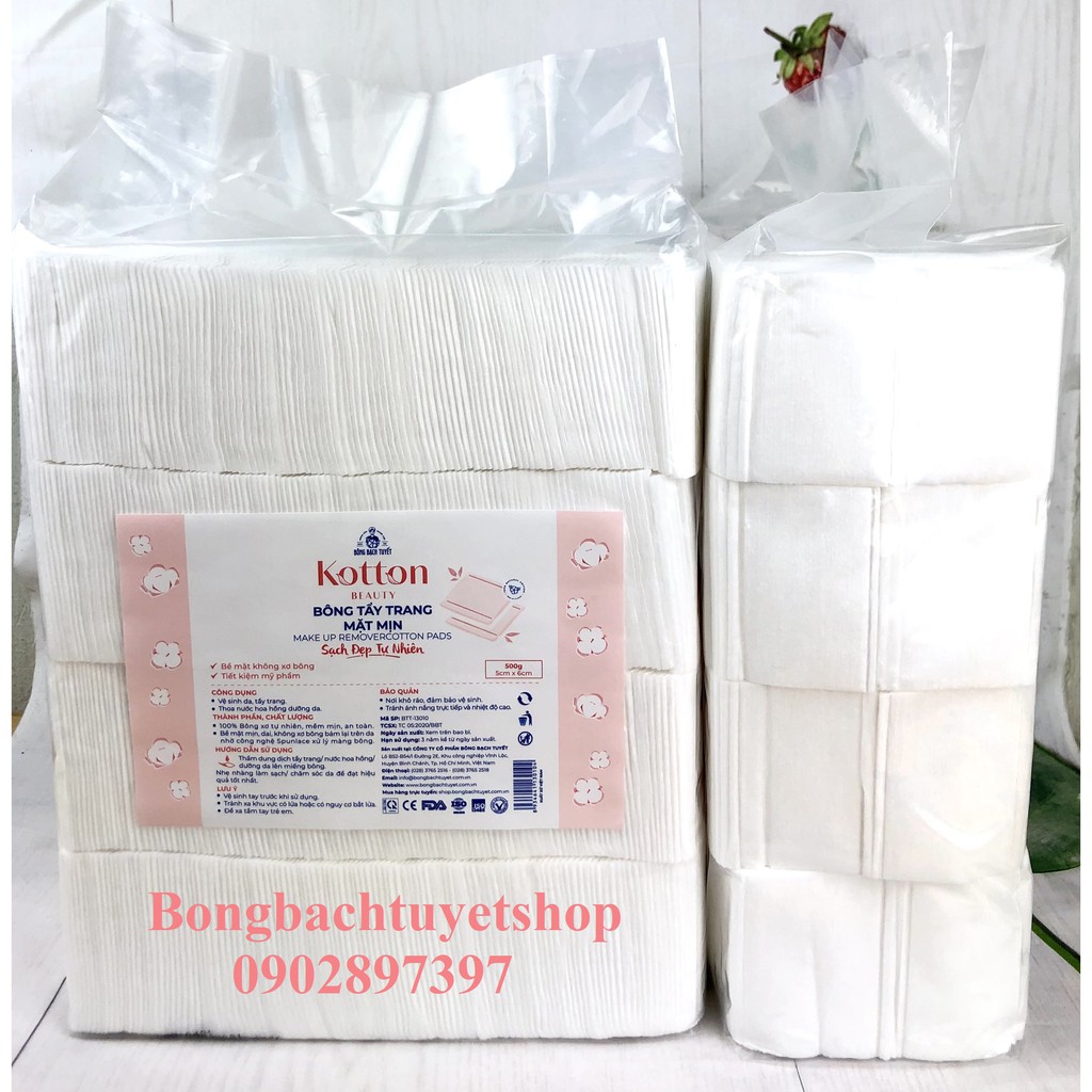 Bông Tẩy Trang Bề Mặt Mịn Kotton Beauty gói 500gr size 5x6cm - Bông Tẩy Trang Cotton Bề Mặt Mịn Bông Bạch Tuyết