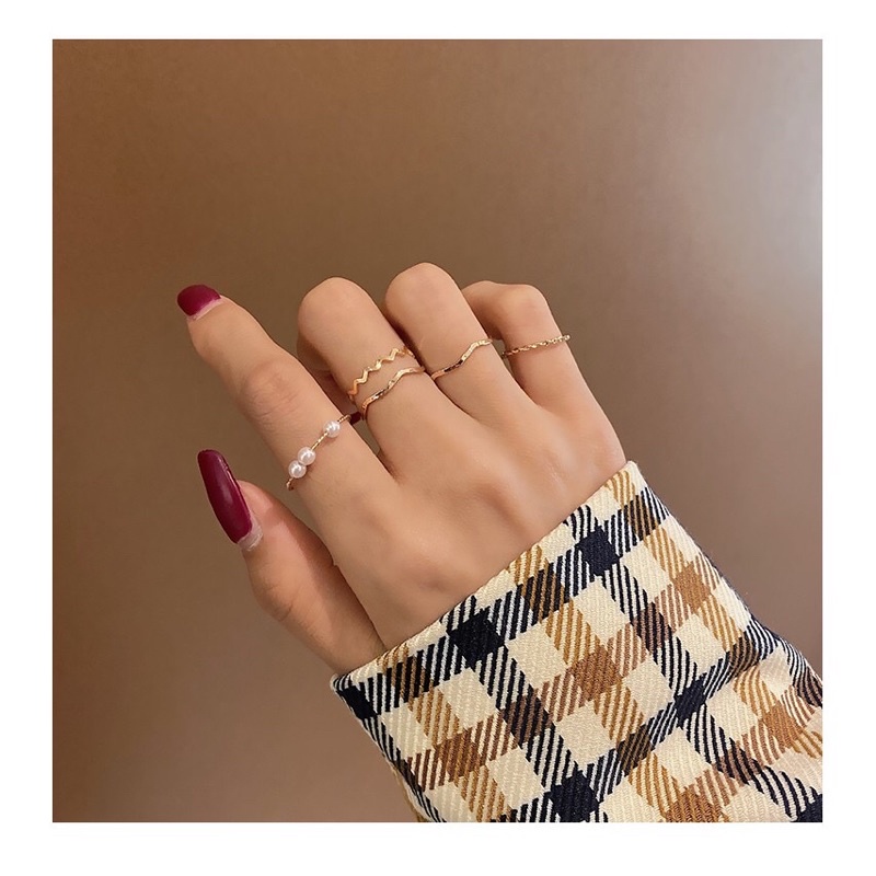 Nhẫn Nữ Set 5 Vàng Gold Thiết Kế Thời Trang Cá Tính