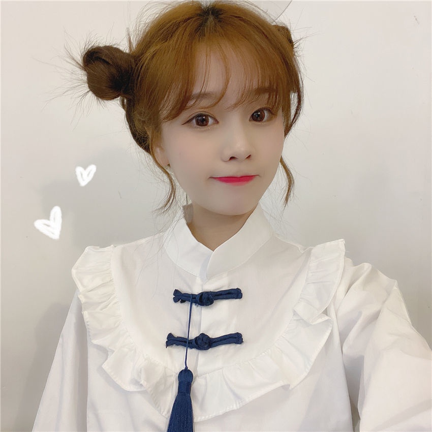 Áo Sơ Mi Trắng Tay Dài Cổ Đứng Dáng Rộng Cài Khóa Thời Trang Cho Bạn Gái