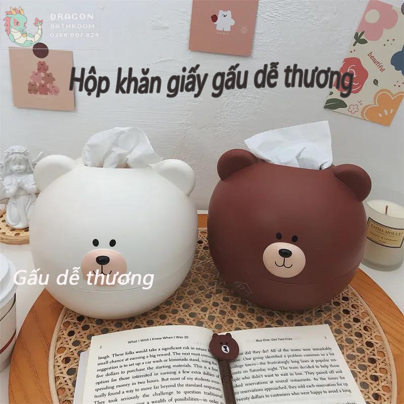 Hộp đựng khăn giấy hình chú gấu,phong cách dễ thương Hộp khăn giấy rút kiểu dáng hoạt hình-LO-24