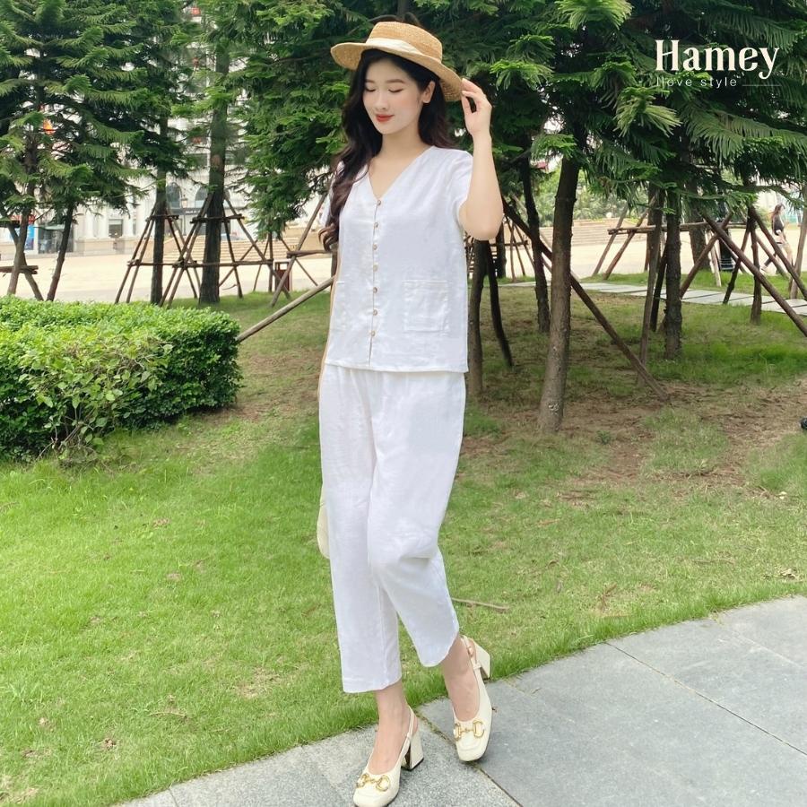 Bộ đồ nữ HAMEY chất liệu linen mát nhẹ nhàng thấm hút mồ hôi tốt