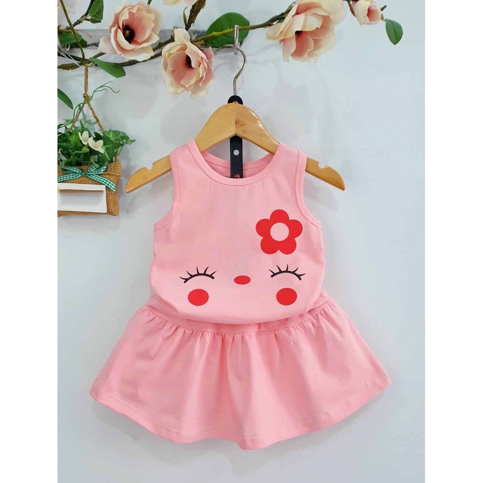 [HOT] SET ÁO KÈM CHÂN VÁY XÒE IN HÌNH HOA CHẤT COTTON MỀM MÁT SIÊU ĐÁNG YÊU CHO BÉ 8-18KG. VIDEO THẬT. XƯỞNG MAY BIBO