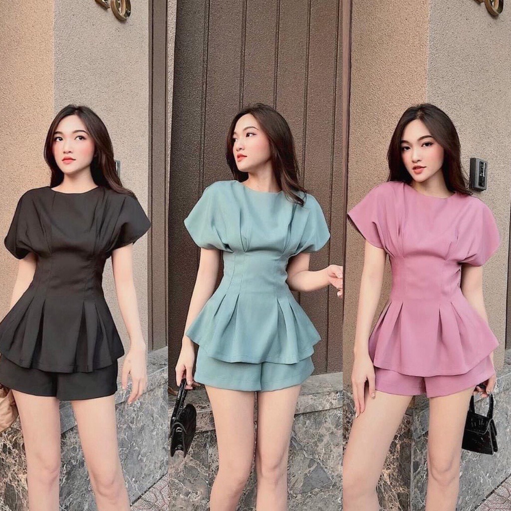 Sét bộ đồ nữ áo tay phồng xếp ly eo phối quần đùi siêu xinh đa dạng