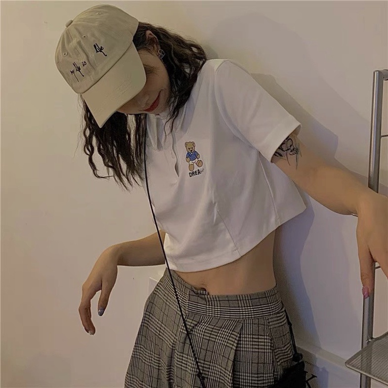 [Mã 11FASHIONSALE1 giảm 10K đơn 50K] Áo croptop PoLo cộc tay Thêu gấu dưới 55kg | BigBuy360 - bigbuy360.vn