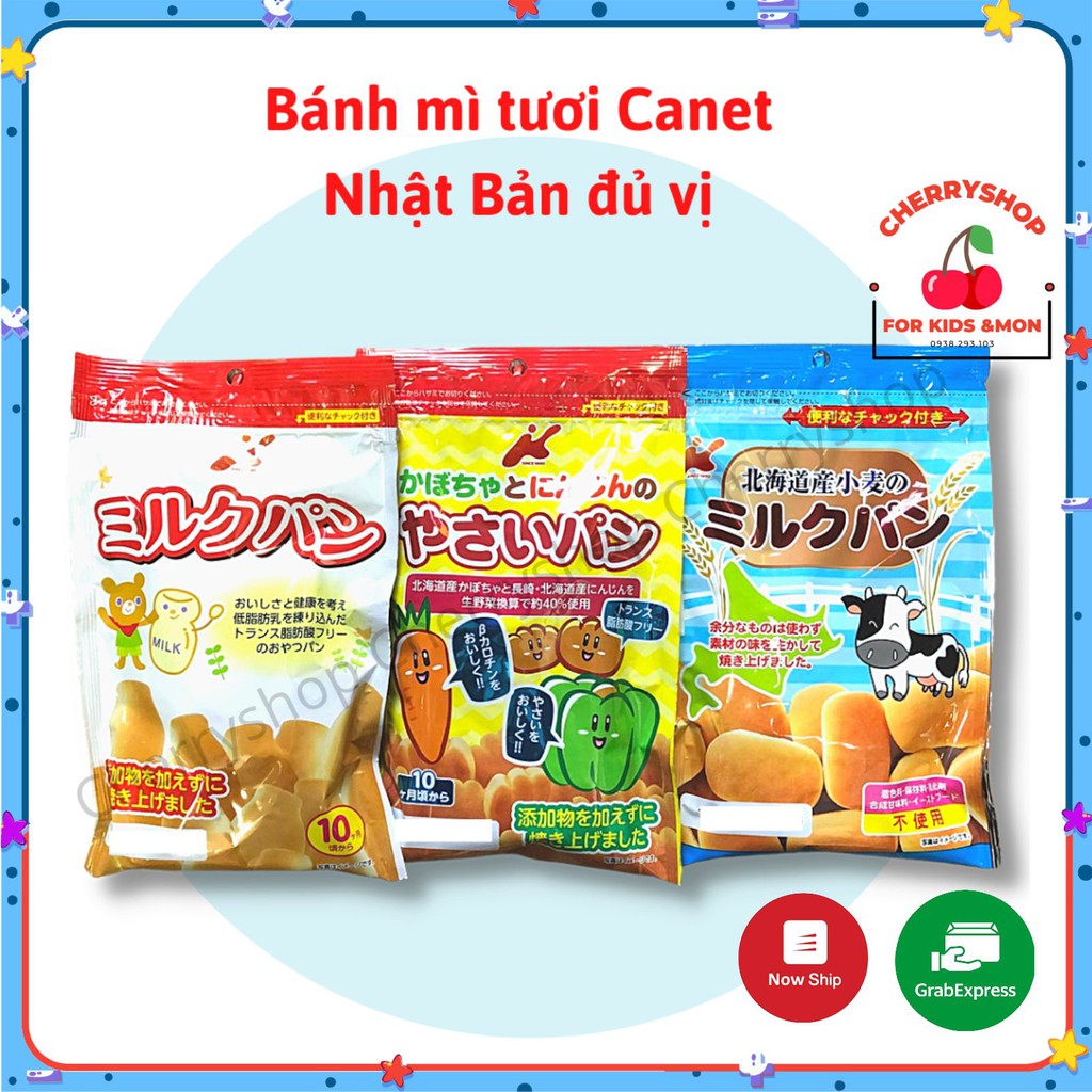 BÁNH MÌ TƯƠI CANET 45gr cho Bé ăn dặm trên 10m+ vị rau củ, vị sữa, vị sữa bò