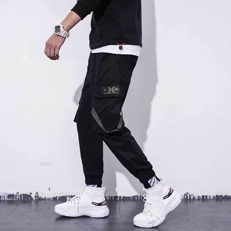 Quần dài IELGY màu đen thoải mái phong cách hip hop cá tính cho nam