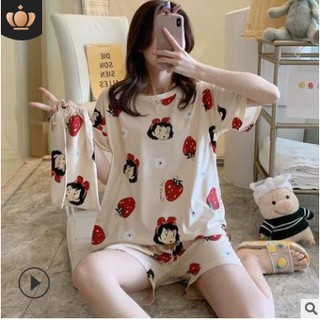 Bộ đồ ngủ ngắn tay dáng rộng kiểu hàn quốc thiết kế ngọt ngào cho nữ